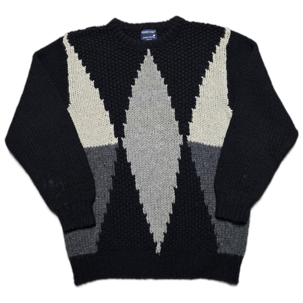 Vintage Stanley Blacker Wool Hand Knit‎ Geometric Sweater 80s Mens XL